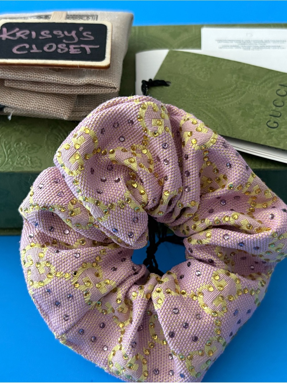 💯 Authentic Gucci Pink & Gold Logo-Print Scrunchie